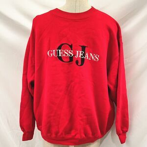GUESS 80s Vtg Red Sweatshirt Crew Big Spell Out Logo 46"x 26" M/L 🎓Back 2 School